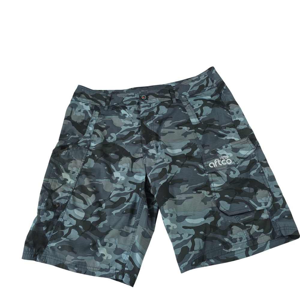 AFTCO Mens Blue Camo Fishing Shorts Size 36 Ripstop Cargo Hybrid RN77697